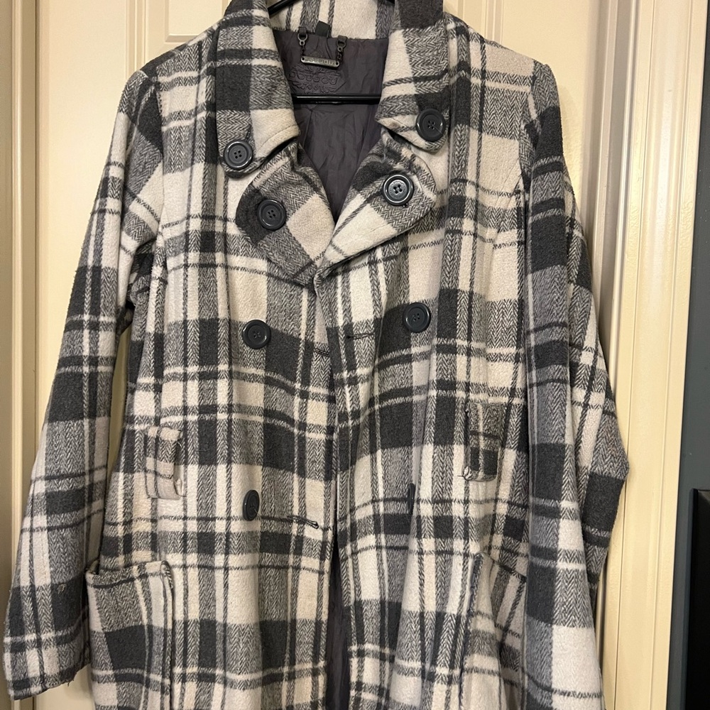 Jou Jou Black and White Pea Coat Classic Plaid Design